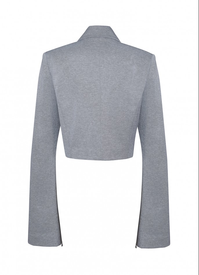 GREY RAYON BLEND BELL-SLEEVE CROPPED JACKET